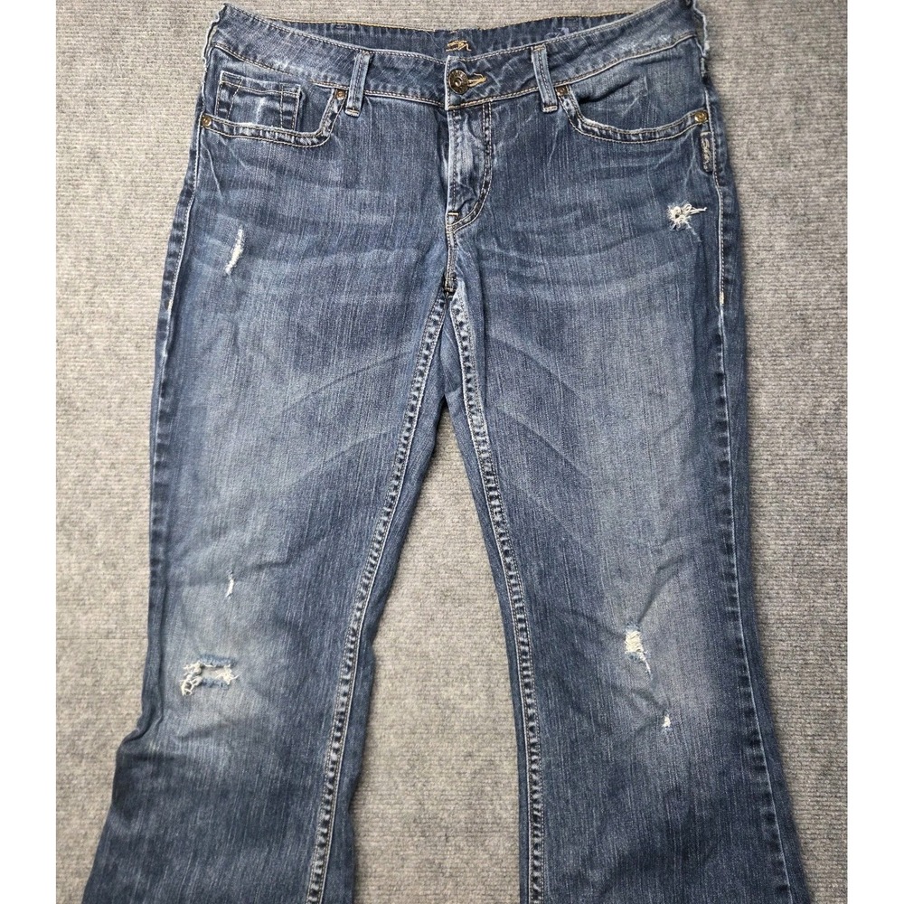 Silver Jeans Women's Aiko Wide Flare Bootcut Low Rise Distressed Jeans SZ 34x30